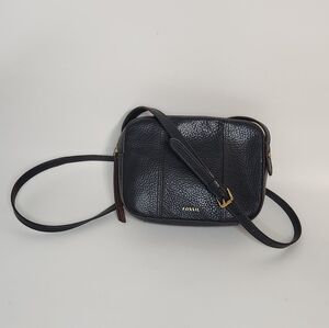 Fossil Jenna Black Pebble Leather Camera Bag Crossbody Purse